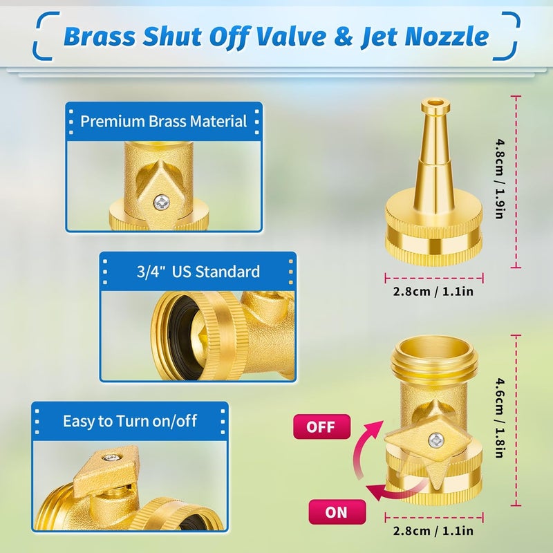 AUTOMAN Brass Hose Nozzle - High Pressure Jet Nozzle 4 Count (2 Set), Heavy Duty Water Hose Sprayer Sweeper with Hose Shutoff Valve, 3/4” GHT Nozzles for Garden Hose, Car Wash, Extra 10 Rubber Washers - Image 3